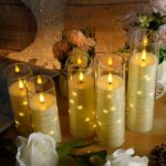 Flameless LED Candles with Timer 5 Pc Flickering Flameless Candles for Romantic Ambiance and Home Decoration Stable Acrylic Shell,with Embedded Star String，Battery Operated Candles（Ivory）
