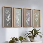 3D Wooden Floral Bathroom Wall Decor (Set of 4) Lightweight, Ready-to-Hang Framed Wall Art For Living Room, Bedroom, or Office – Premium Boho Botanical Farmhouse Decorations – Gift-Boxed