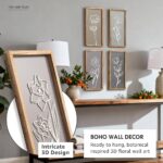 3D Wooden Floral Bathroom Wall Decor (Set of 4) Lightweight, Ready-to-Hang Framed Wall Art For Living Room, Bedroom, or Office – Premium Boho Botanical Farmhouse Decorations – Gift-Boxed
