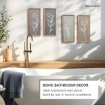 3D Wooden Floral Bathroom Wall Decor (Set of 4) Lightweight, Ready-to-Hang Framed Wall Art For Living Room, Bedroom, or Office – Premium Boho Botanical Farmhouse Decorations – Gift-Boxed