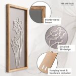 3D Wooden Floral Bathroom Wall Decor (Set of 4) Lightweight, Ready-to-Hang Framed Wall Art For Living Room, Bedroom, or Office – Premium Boho Botanical Farmhouse Decorations – Gift-Boxed
