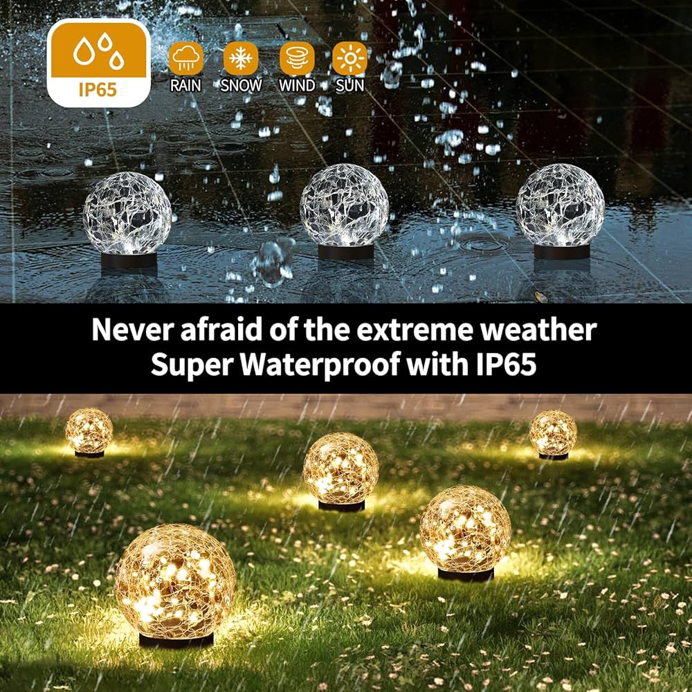 Solar Globe Lights Outdoor Waterproof – Cracked Glass Ball Lights for Garden, Patio, Yard, Lawn and Backyard Decor – Solar Orbs for Outside Decorations