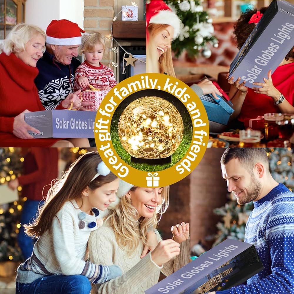 Solar Globe Lights Outdoor Waterproof – Cracked Glass Ball Lights for Garden, Patio, Yard, Lawn and Backyard Decor – Solar Orbs for Outside Decorations