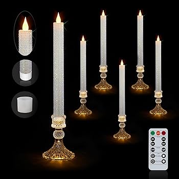 6 Pack Flameless Candles with Diamond Base Light – Hexagon Glass Holder, Remote Timer & Dimmer | Safe LED for Thanksgiving/Xmas Decor, Wedding Centerpiece (Crystallized-Brilliant, 6 Pack)