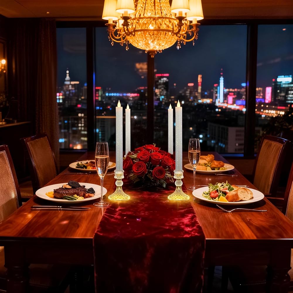 6 Pack Flameless Candles with Diamond Base Light – Hexagon Glass Holder, Remote Timer & Dimmer | Safe LED for Thanksgiving/Xmas Decor, Wedding Centerpiece (Crystallized-Brilliant, 6 Pack)