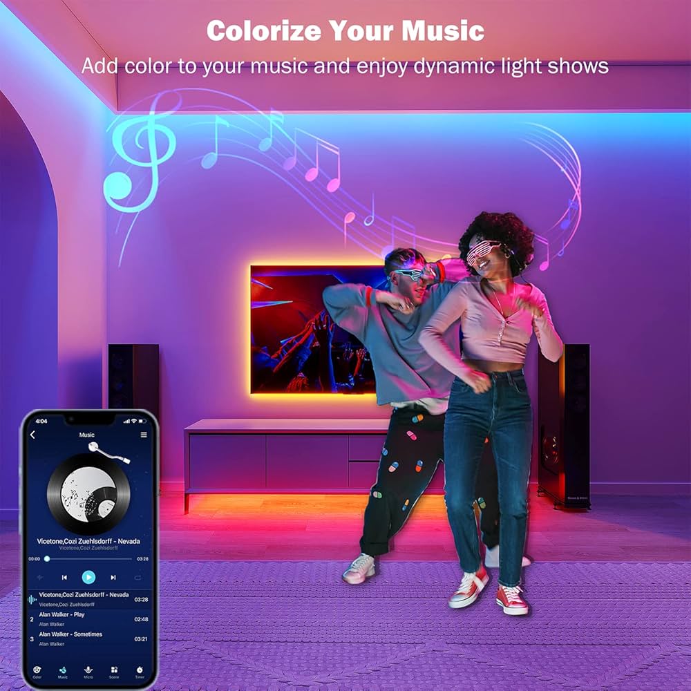Tenmiro Led Lights for Bedroom 100ft (2 Rolls of 50ft) Music Sync Color Changing Strip Lights with Remote and App Control RGB Strip, for Room Home Party Decoration