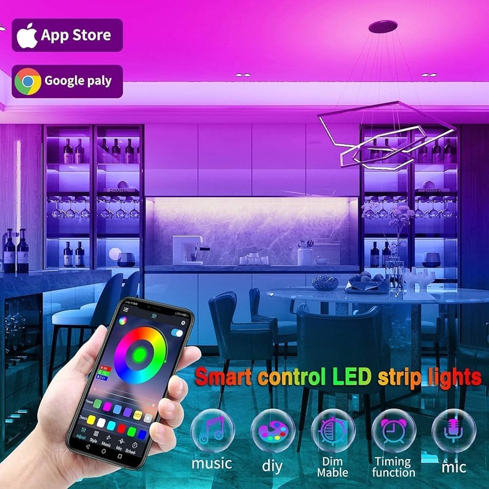 Tenmiro Led Lights for Bedroom 100ft (2 Rolls of 50ft) Music Sync Color Changing Strip Lights with Remote and App Control RGB Strip, for Room Home Party Decoration
