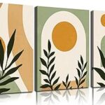 Boho Sun Canvas Wall Art Set of 3, Neutral Abstract Minimalismt Bohemian Geometric & Botanical Plants Pictures Prints Artwork Paintings Wall Decor for Bedroom Living Room Home Decoration 12×16 inches