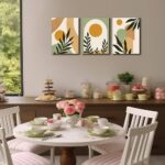 Boho Sun Canvas Wall Art Set of 3, Neutral Abstract Minimalismt Bohemian Geometric & Botanical Plants Pictures Prints Artwork Paintings Wall Decor for Bedroom Living Room Home Decoration 16×24 inches