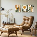 Boho Sun Canvas Wall Art Set of 3, Neutral Abstract Minimalismt Bohemian Geometric & Botanical Plants Pictures Prints Artwork Paintings Wall Decor for Bedroom Living Room Home Decoration 12×16 inches