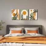 Boho Sun Canvas Wall Art Set of 3, Neutral Abstract Minimalismt Bohemian Geometric & Botanical Plants Pictures Prints Artwork Paintings Wall Decor for Bedroom Living Room Home Decoration 12×16 inches