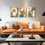 Boho Sun Canvas Wall Art Set of 3, Neutral Abstract Minimalismt Bohemian Geometric & Botanical Plants Pictures Prints Artwork Paintings Wall Decor for Bedroom Living Room Home Decoration 12×16 inches