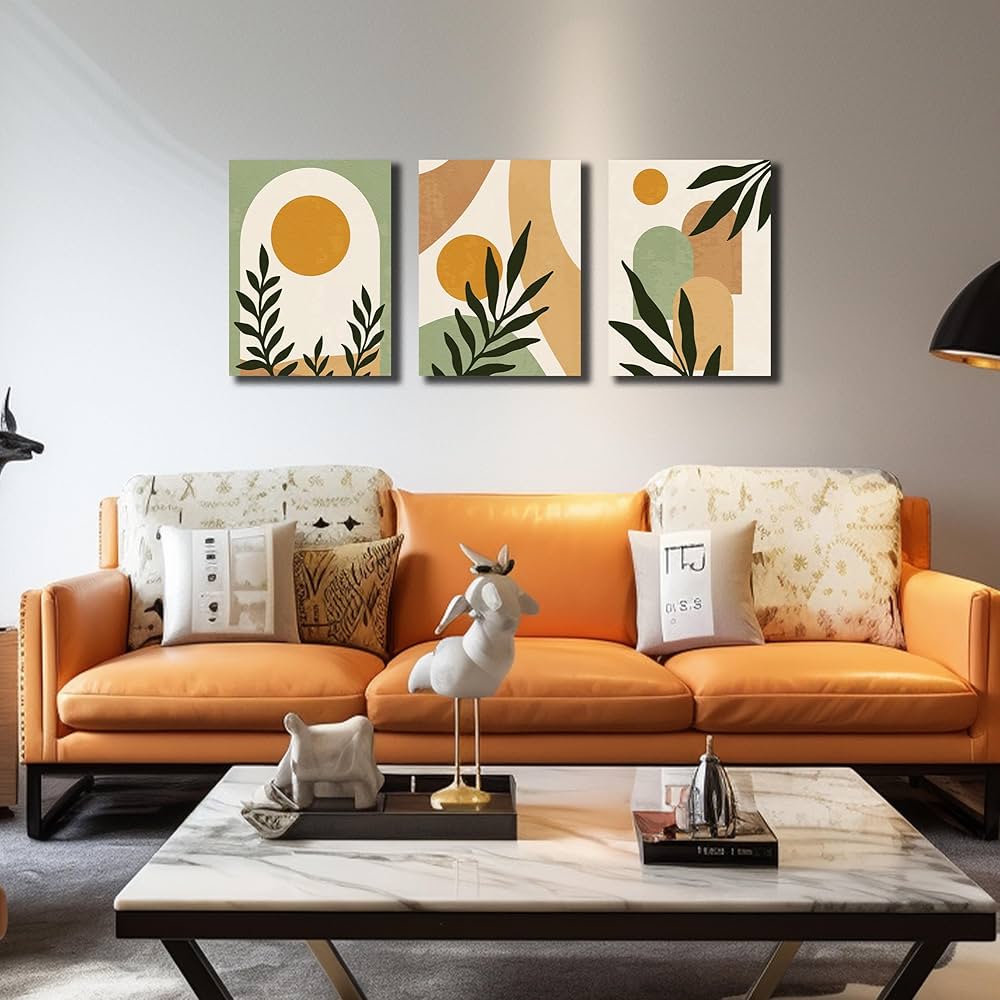 Boho Sun Canvas Wall Art Set of 3, Neutral Abstract Minimalismt Bohemian Geometric & Botanical Plants Pictures Prints Artwork Paintings Wall Decor for Bedroom Living Room Home Decoration 12×16 inches