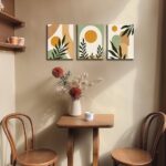 Boho Sun Canvas Wall Art Set of 3, Neutral Abstract Minimalismt Bohemian Geometric & Botanical Plants Pictures Prints Artwork Paintings Wall Decor for Bedroom Living Room Home Decoration 12×16 inches