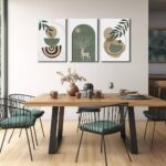 Boho Sun Canvas Wall Art Set of 3, Neutral Abstract Minimalismt Bohemian Geometric & Botanical Plants Pictures Prints Artwork Paintings Wall Decor for Bedroom Living Room Home Decoration 16×24 inches