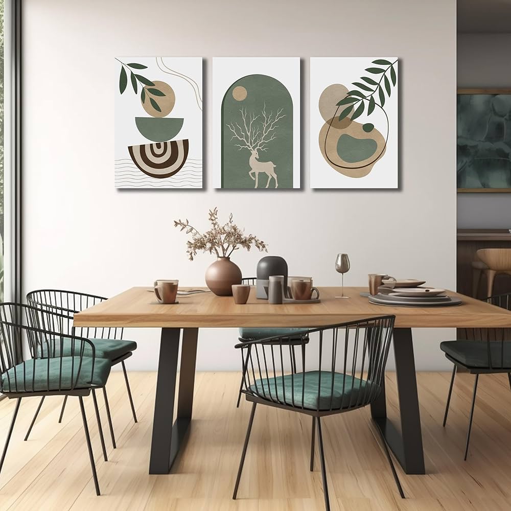 Boho Sun Canvas Wall Art Set of 3, Neutral Abstract Minimalismt Bohemian Geometric & Botanical Plants Pictures Prints Artwork Paintings Wall Decor for Bedroom Living Room Home Decoration 16×24 inches