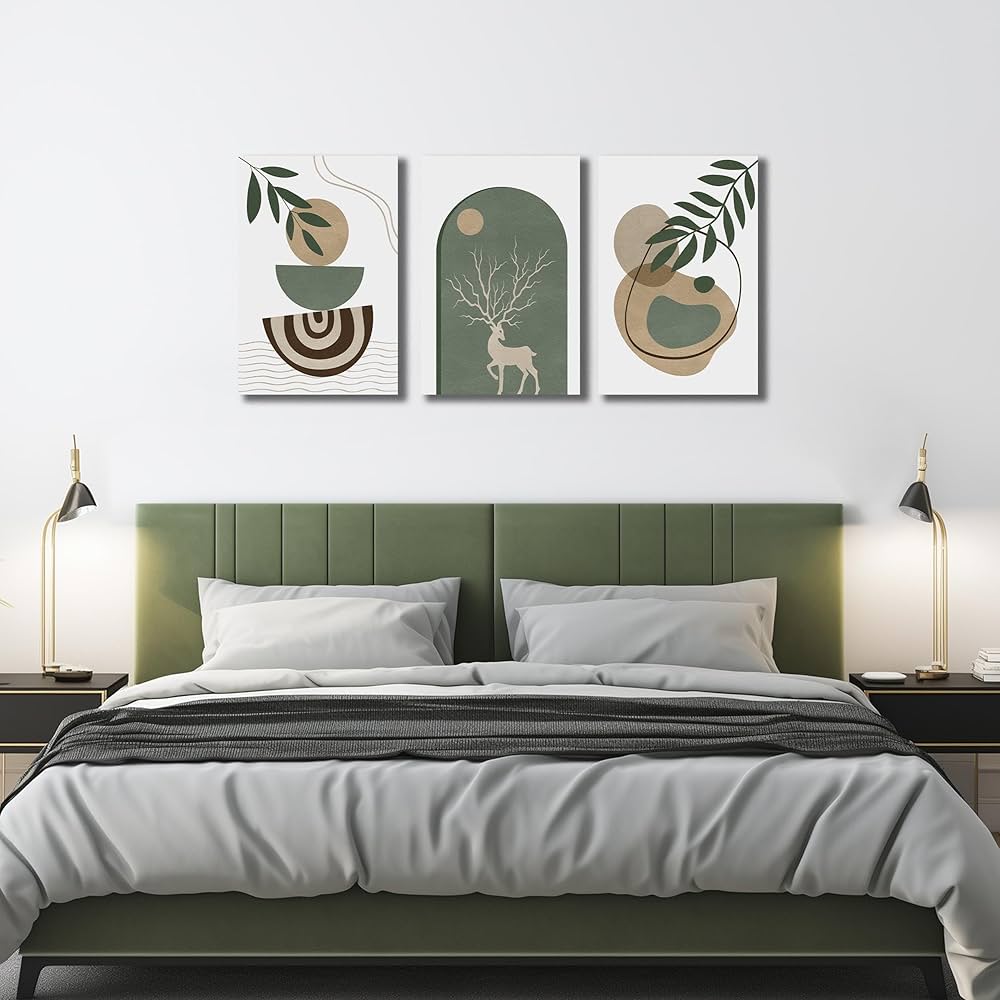 Boho Sun Canvas Wall Art Set of 3, Neutral Abstract Minimalismt Bohemian Geometric & Botanical Plants Pictures Prints Artwork Paintings Wall Decor for Bedroom Living Room Home Decoration 16×24 inches