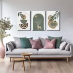 Boho Sun Canvas Wall Art Set of 3, Neutral Abstract Minimalismt Bohemian Geometric & Botanical Plants Pictures Prints Artwork Paintings Wall Decor for Bedroom Living Room Home Decoration 16×24 inches