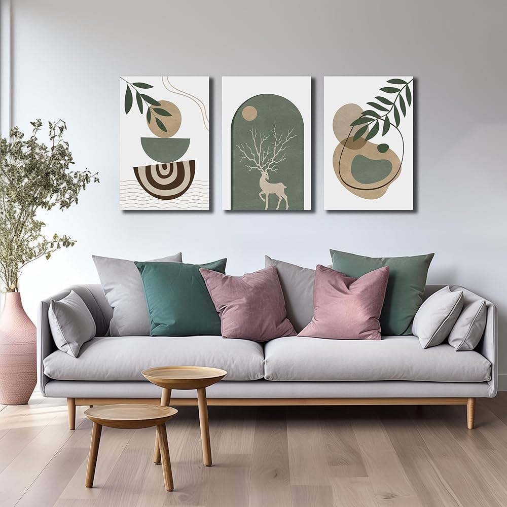 Boho Sun Canvas Wall Art Set of 3, Neutral Abstract Minimalismt Bohemian Geometric & Botanical Plants Pictures Prints Artwork Paintings Wall Decor for Bedroom Living Room Home Decoration 16×24 inches