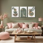 Boho Sun Canvas Wall Art Set of 3, Neutral Abstract Minimalismt Bohemian Geometric & Botanical Plants Pictures Prints Artwork Paintings Wall Decor for Bedroom Living Room Home Decoration 16×24 inches