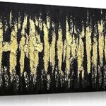 Large Hand Painted 3D Canvas Wall Art for Living Room, Neutral Abstract Black and Gold Texture Minimalismt Painting Handmade Picture Artwork Wall-Decor for Bedroom Home Decoration, Size 40×20 inches