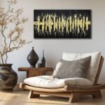 Large Hand Painted 3D Canvas Wall Art for Living Room, Neutral Abstract Black and Gold Texture Minimalismt Painting Handmade Picture Artwork Wall-Decor for Bedroom Home Decoration, Size 40×20 inches