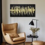 Large Hand Painted 3D Canvas Wall Art for Living Room, Neutral Abstract Black and Gold Texture Minimalismt Painting Handmade Picture Artwork Wall-Decor for Bedroom Home Decoration, Size 40×20 inches