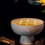 Blueme Calm Candle | Osmanthus & Sandalwood | 6 Wick – Refillable Wellness Candle with Essential Oils, Hand Finished & Poured Soy Wax Blend Ceramic Vessel, Natural Cotton Wicks | Giant 45 oz