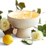 Blueme Renew Candle | Ivy & Rose | 6 Wick – Refillable Wellness Candle with Essential Oils, Hand Finished & Poured Soy Wax Blend Ceramic Vessel, Natural Cotton Wicks | Giant 45 oz