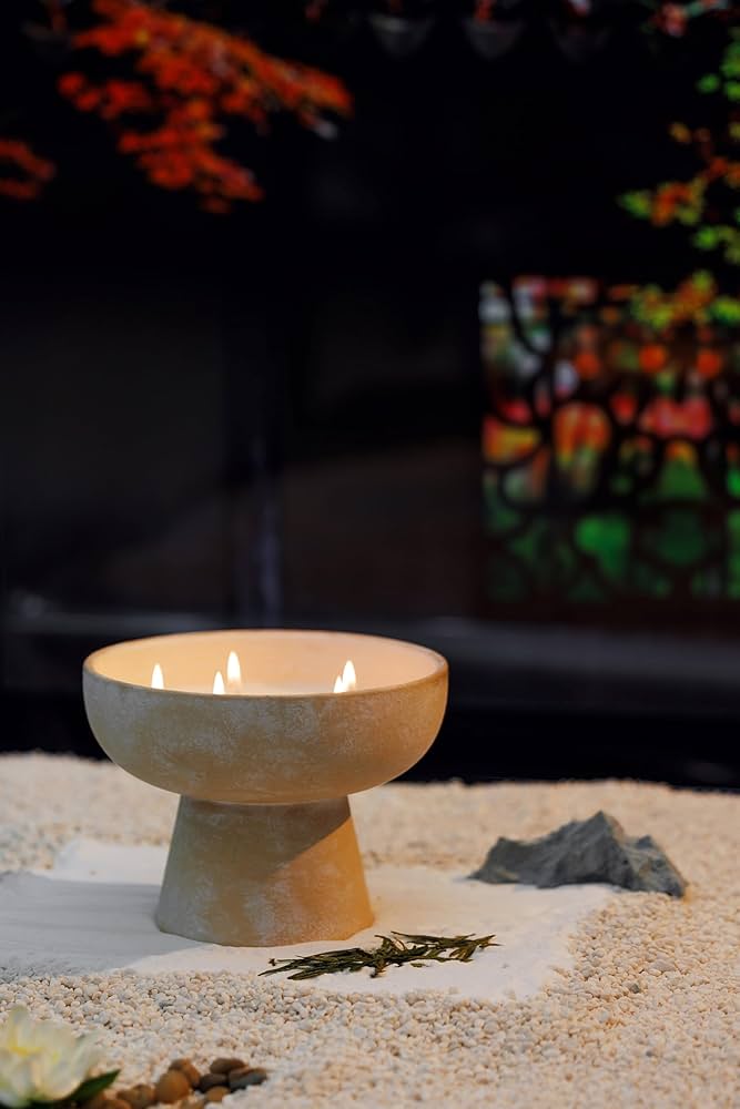 Blueme Renew Candle | Ivy & Rose | 6 Wick – Refillable Wellness Candle with Essential Oils, Hand Finished & Poured Soy Wax Blend Ceramic Vessel, Natural Cotton Wicks | Giant 45 oz