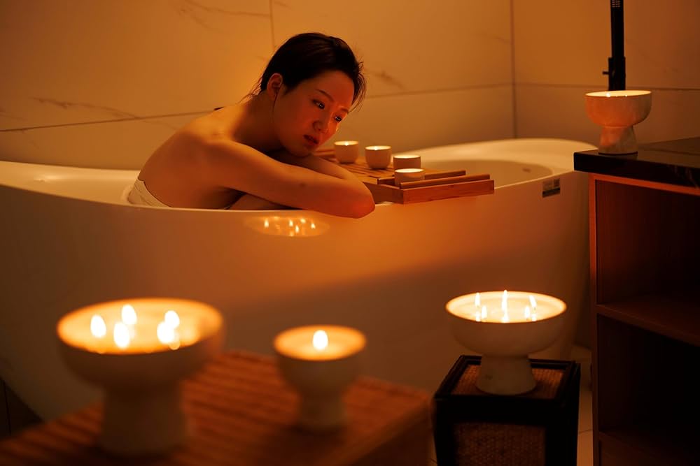 Blueme Renew Candle | Ivy & Rose | 6 Wick – Refillable Wellness Candle with Essential Oils, Hand Finished & Poured Soy Wax Blend Ceramic Vessel, Natural Cotton Wicks | Giant 45 oz