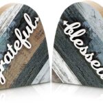 Jetec 2 Pcs Rustic Table Decorations for Living Room Home Decor Farmhouse Valentines Day Centerpiece Small Love Wooden Heart Decor for Dining Room Shelf Valentines Gift Decoration(Grateful Style)