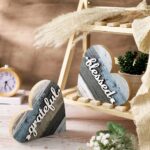 Jetec 2 Pcs Rustic Table Decorations for Living Room Home Decor Farmhouse Valentines Day Centerpiece Small Love Wooden Heart Decor for Dining Room Shelf Valentines Gift Decoration(Grateful Style)