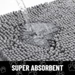 Smiry Dog Door Mat for Muddy Paws, Absorbent Dirt Trapper Non Slip Quick Dry Washable Chenille Mat for Mud Dogs, Entry Rug for Indoor and Outdoor (30×20 Inches, Grey and Black)