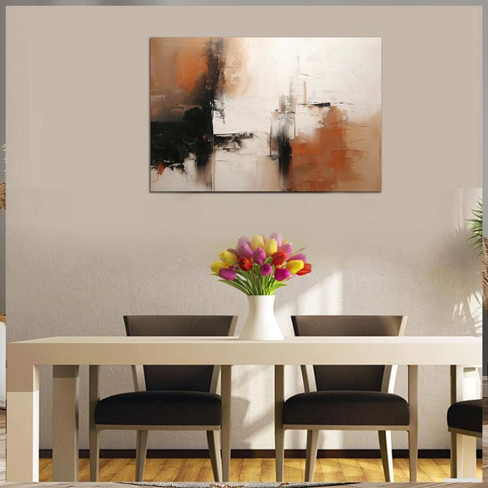 Black and White Canvas Wall Art Decor for Living Room Abstract Wall Art Pictures for Bedroom Brown Artwork Painting Large Modern Canvas Print for Home Office Decorations, Ready to Hang