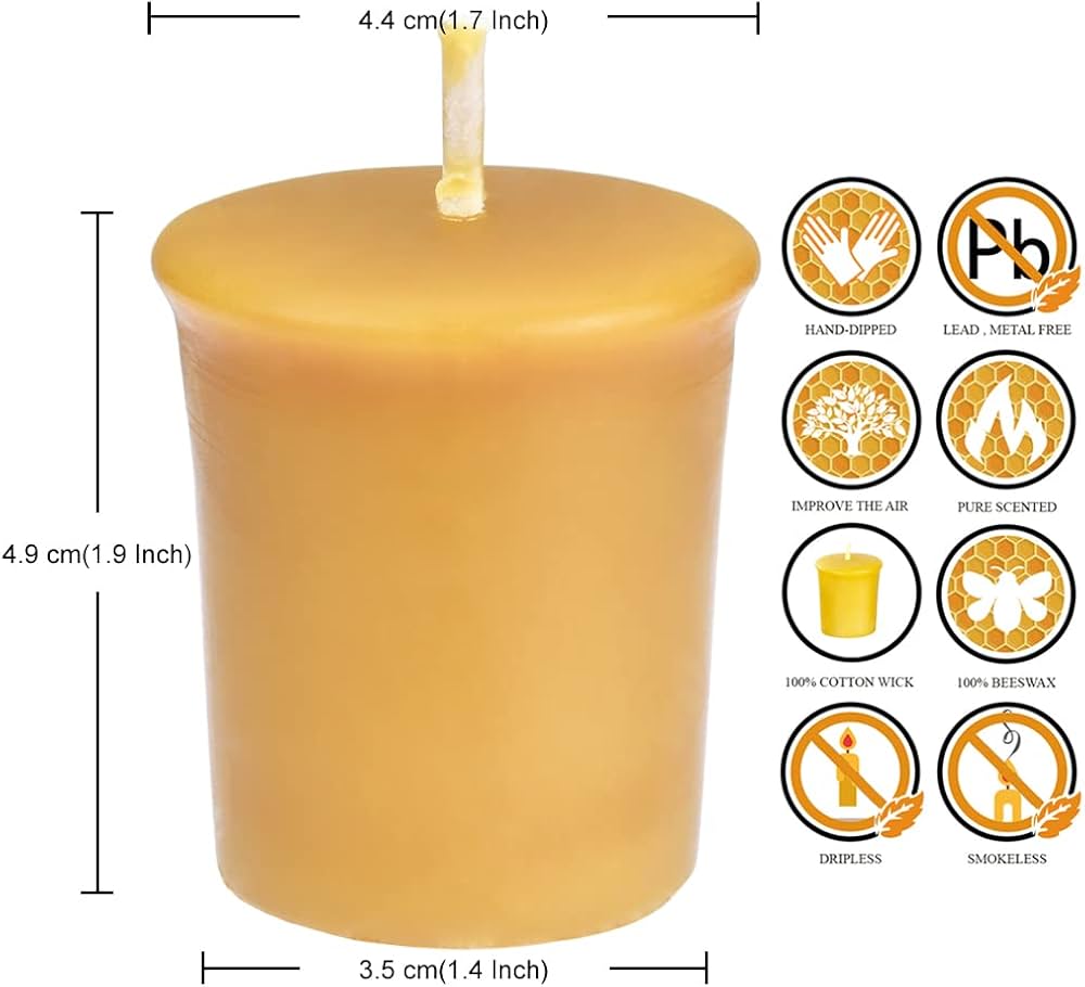 Pure Beeswax Votive Candles-4 Pack Natural Votives for Home Room Decor Party Wedding Spa,12 Hours Burn