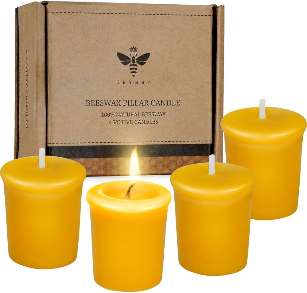 Pure Beeswax Votive Candles-4 Pack Natural Votives for Home Room Decor Party Wedding Spa,12 Hours Burn