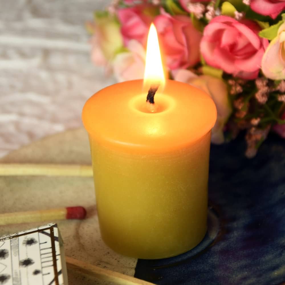 Pure Beeswax Votive Candles-4 Pack Natural Votives for Home Room Decor Party Wedding Spa,12 Hours Burn