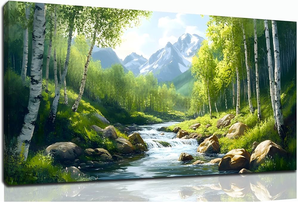 SSNEEKNDG Green Forest Large Wall Art for Living Room Tree Pictures Landscape Mountain Artwork for Bedroom Office Kitchen Canvas Prints 20″x40″