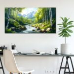 SSNEEKNDG Green Forest Large Wall Art for Living Room Tree Pictures Landscape Mountain Artwork for Bedroom Office Kitchen Canvas Prints 20″x40″