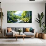 SSNEEKNDG Green Forest Large Wall Art for Living Room Tree Pictures Landscape Mountain Artwork for Bedroom Office Kitchen Canvas Prints 20″x40″
