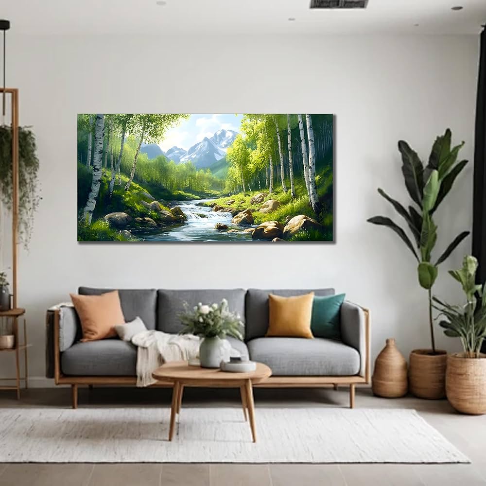 SSNEEKNDG Green Forest Large Wall Art for Living Room Tree Pictures Landscape Mountain Artwork for Bedroom Office Kitchen Canvas Prints 20″x40″