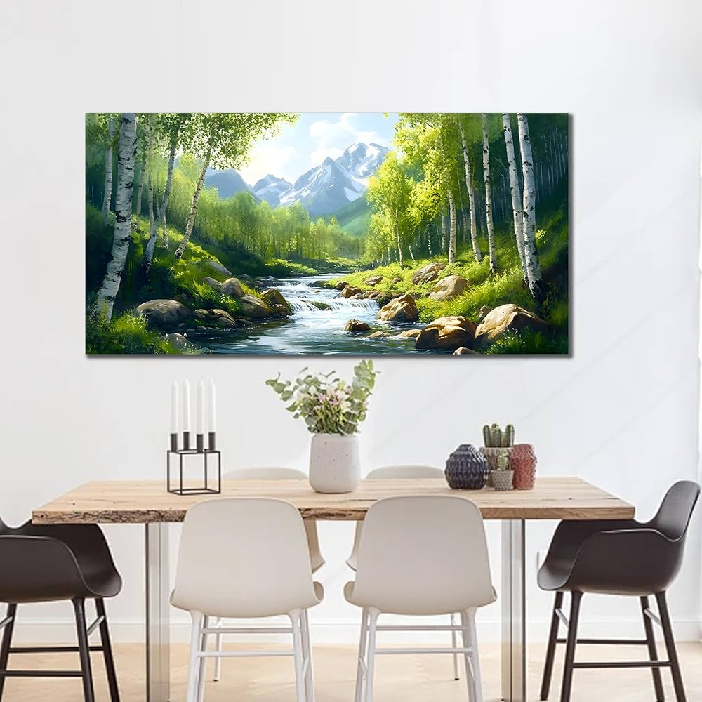 SSNEEKNDG Green Forest Large Wall Art for Living Room Tree Pictures Landscape Mountain Artwork for Bedroom Office Kitchen Canvas Prints 20″x40″