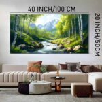 SSNEEKNDG Green Forest Large Wall Art for Living Room Tree Pictures Landscape Mountain Artwork for Bedroom Office Kitchen Canvas Prints 20″x40″