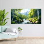 SSNEEKNDG Green Forest Large Wall Art for Living Room Tree Pictures Landscape Mountain Artwork for Bedroom Office Kitchen Canvas Prints 20″x40″