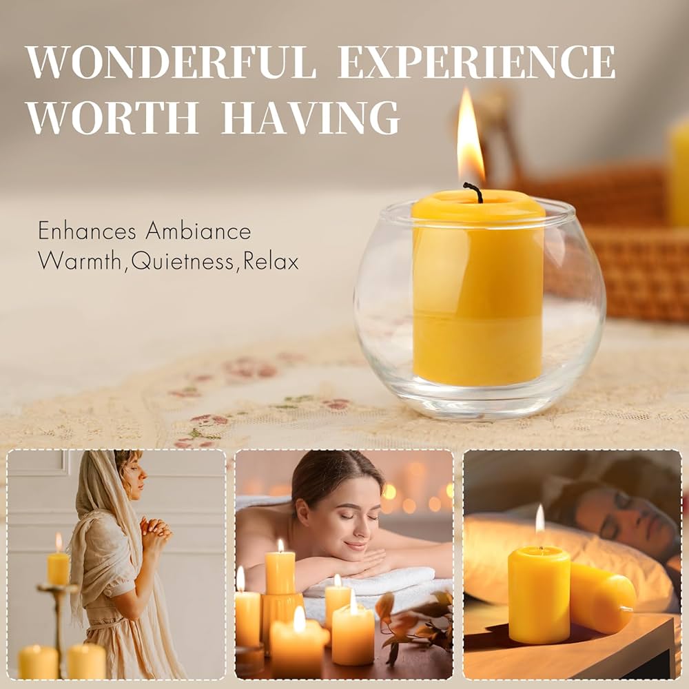 Natural Beeswax Votive Candles,11-12 Hours Unscented Votive Candles Bulk,6 Pack Beeswax Candle for Prayers,100% Pure Bees Wax Candles for Spa Relax