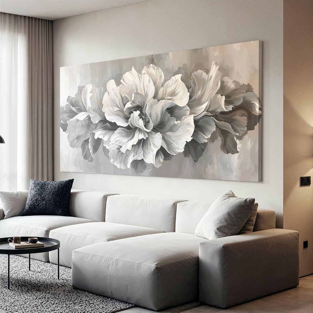 Canvas Wall Art Decor White Flower Wall Art Decor For Living Room Gray Floral Art Wall Decor Pictures Prints Modern Aesthetics artwork Wall Art For Home Bedroom Office Room Wall Decor 20×40 Inch