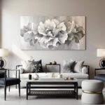 Canvas Wall Art Decor White Flower Wall Art Decor For Living Room Gray Floral Art Wall Decor Pictures Prints Modern Aesthetics artwork Wall Art For Home Bedroom Office Room Wall Decor 20×40 Inch