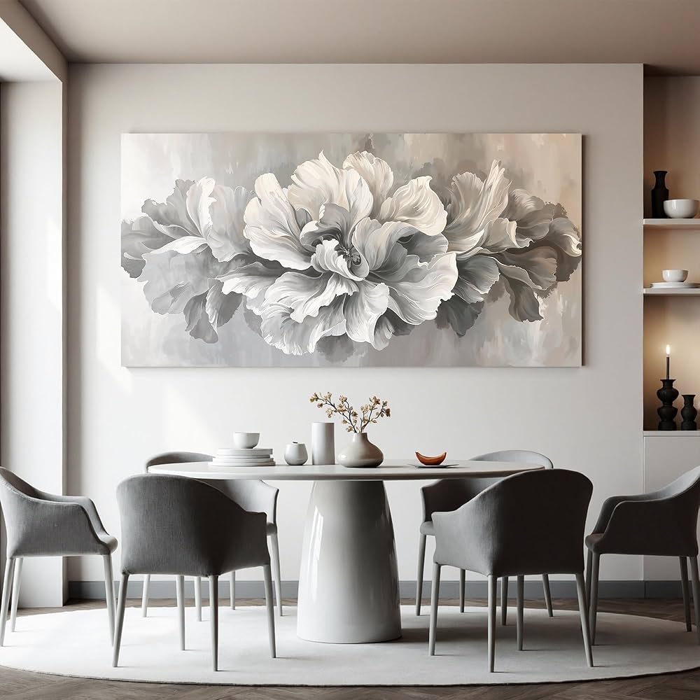 Canvas Wall Art Decor White Flower Wall Art Decor For Living Room Gray Floral Art Wall Decor Pictures Prints Modern Aesthetics artwork Wall Art For Home Bedroom Office Room Wall Decor 20×40 Inch