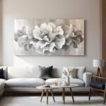Canvas Wall Art Decor White Flower Wall Art Decor For Living Room Gray Floral Art Wall Decor Pictures Prints Modern Aesthetics artwork Wall Art For Home Bedroom Office Room Wall Decor 20×40 Inch